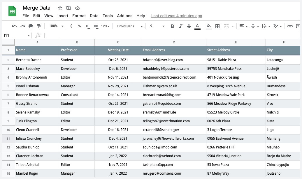 Webinar Attendees Data in Google Sheets