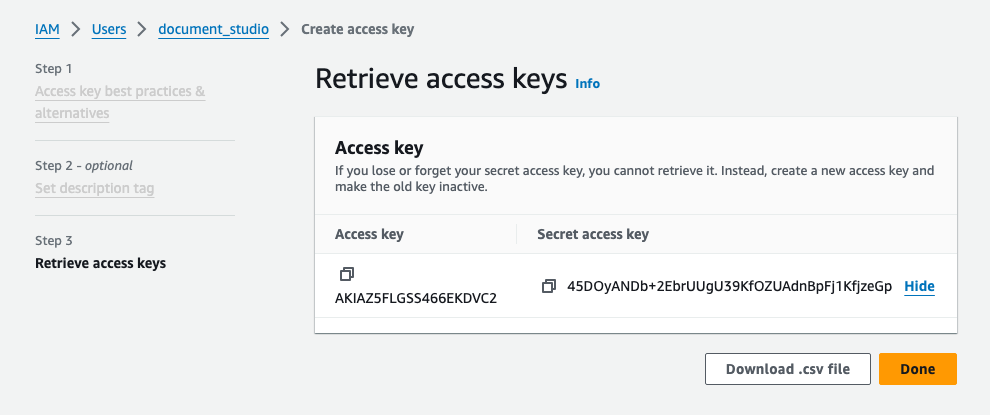 SES Access key and secret