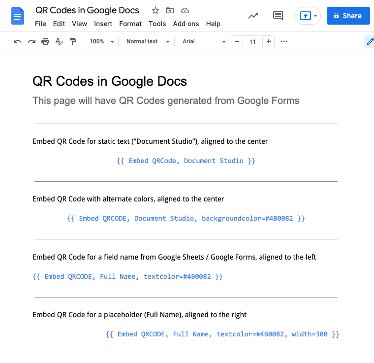 QR Code in Google Documents