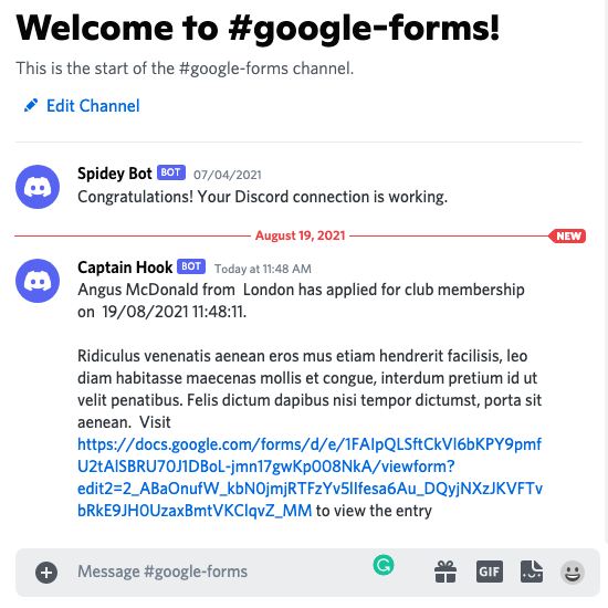 Discord Message from Google Forms