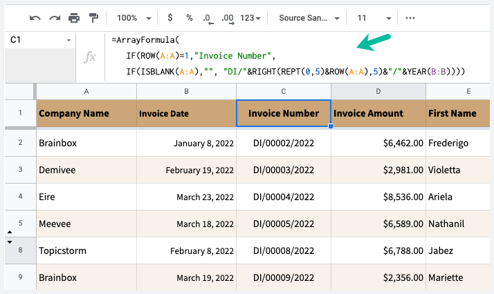 Unique Invoice Numbers