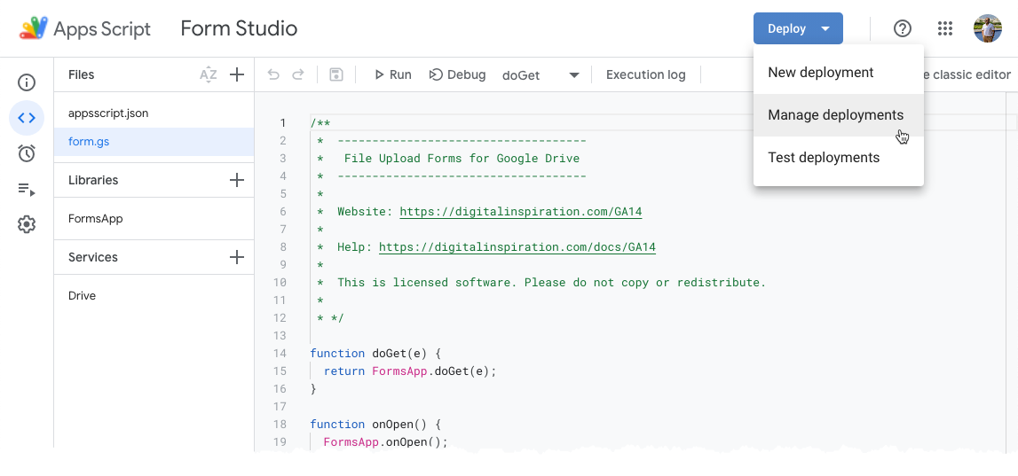 Upload files to Google Drive from Google Forms, Apps Script