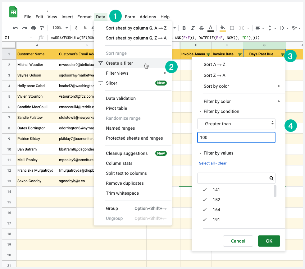 Filter Rows in Google Sheets