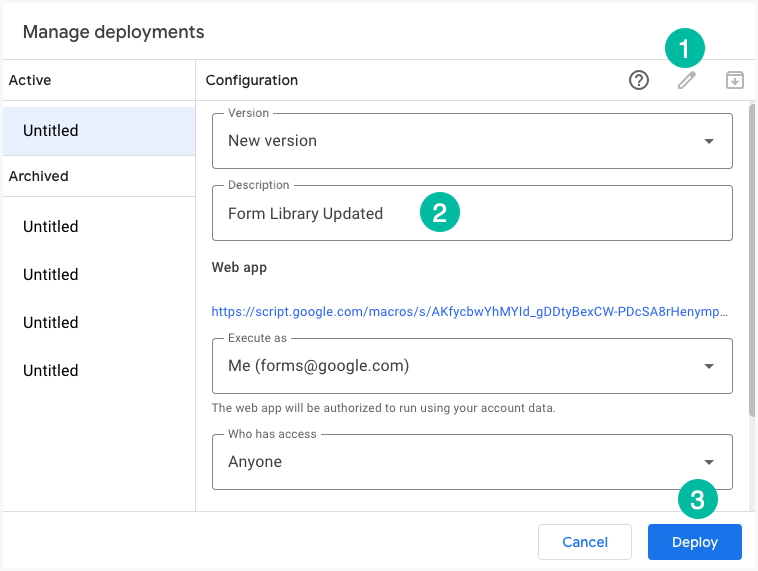 Deploy new version of Forms