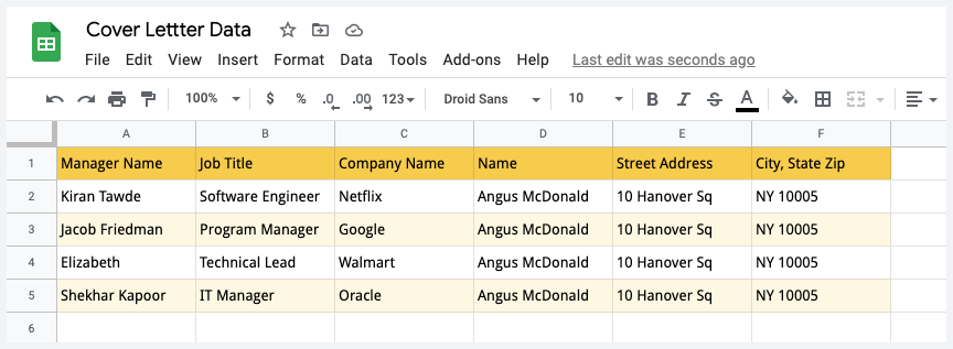 Google Sheets data