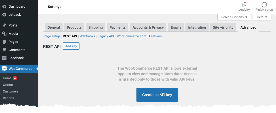 Create WooCommerce API Key