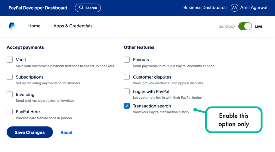 Create PayPal App