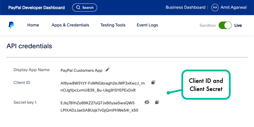 PayPal App Credentials