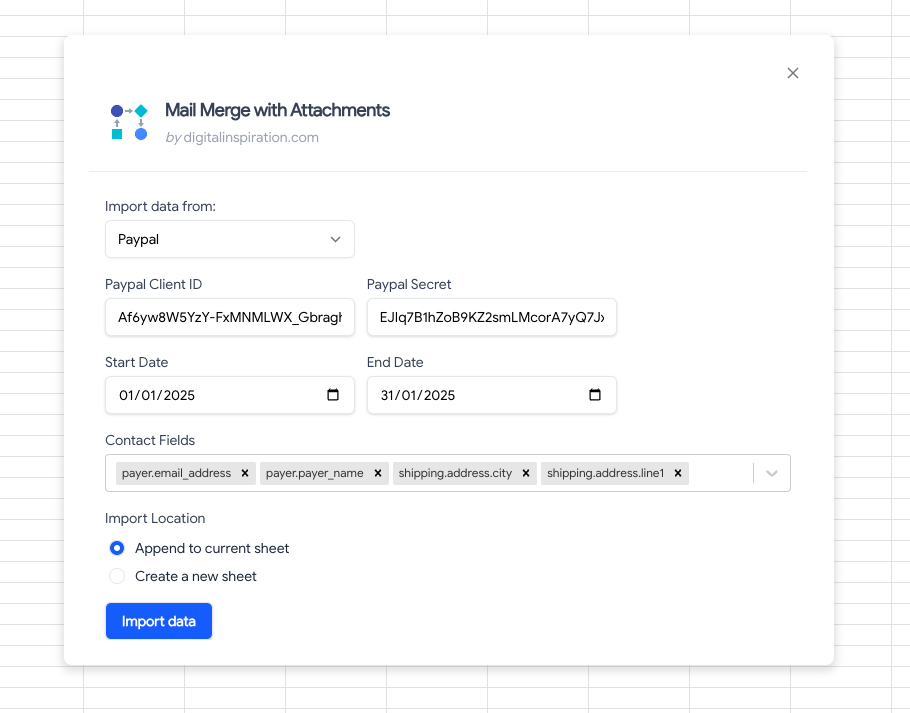 PayPal Transactions in Google Sheet