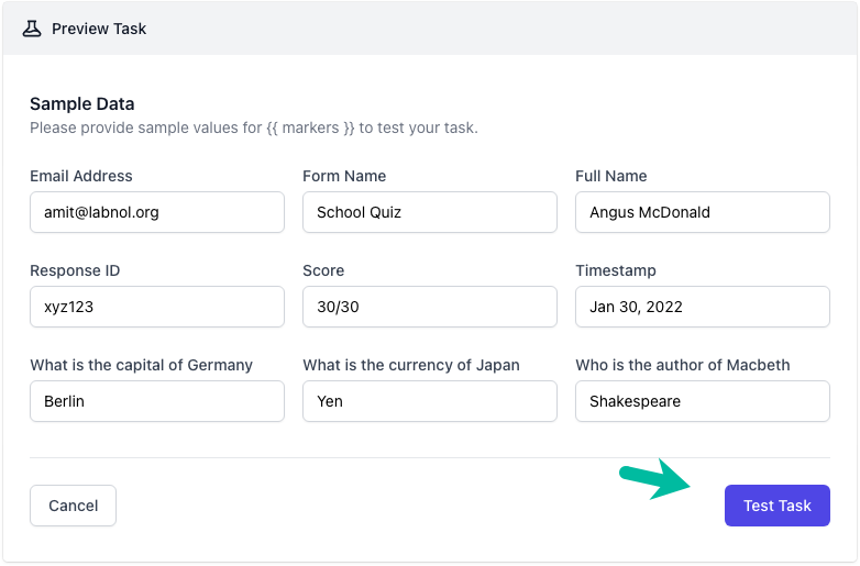 Test Task with Sample Data