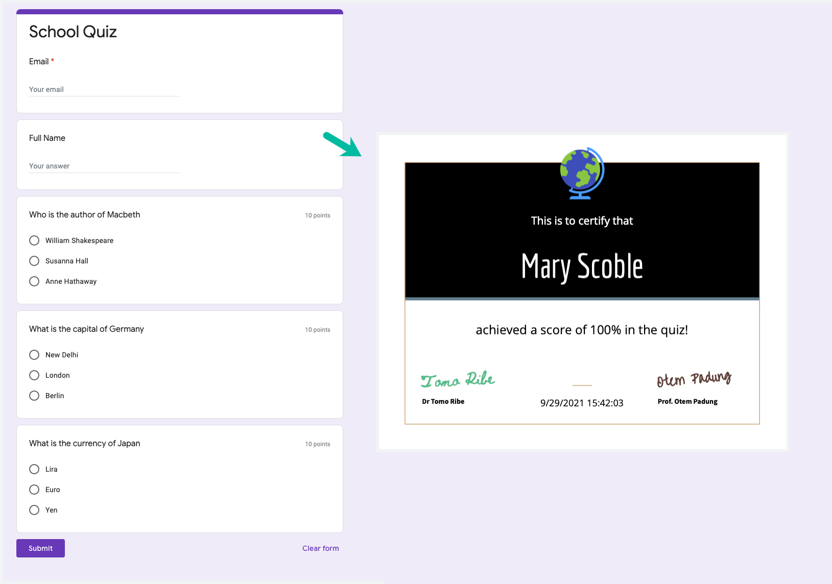 Google Forms Certificate