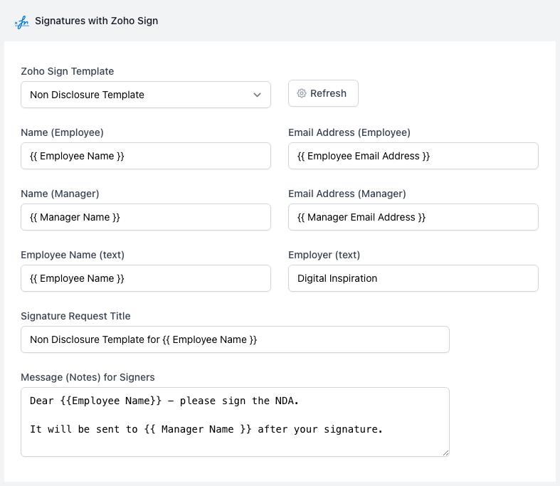 Zoho Sign Template Configuration