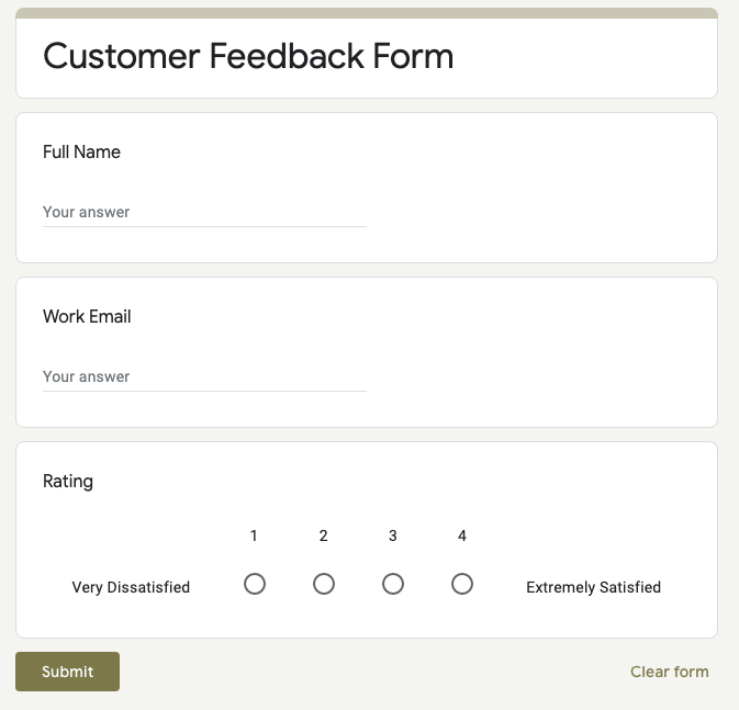 Customer Feedback Google Form