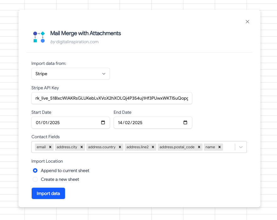 Stripe Customers in Google Sheet