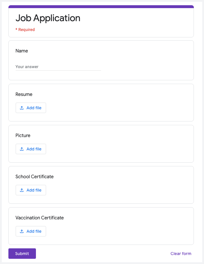 Google Form with Multiple File Upload Fields