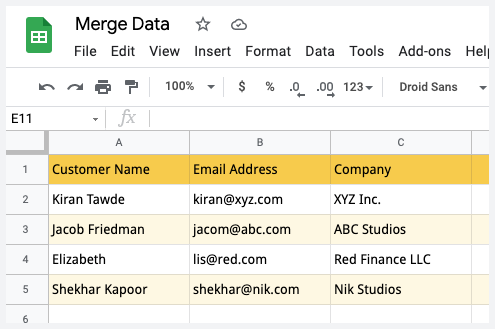 Customer Google Sheets Database