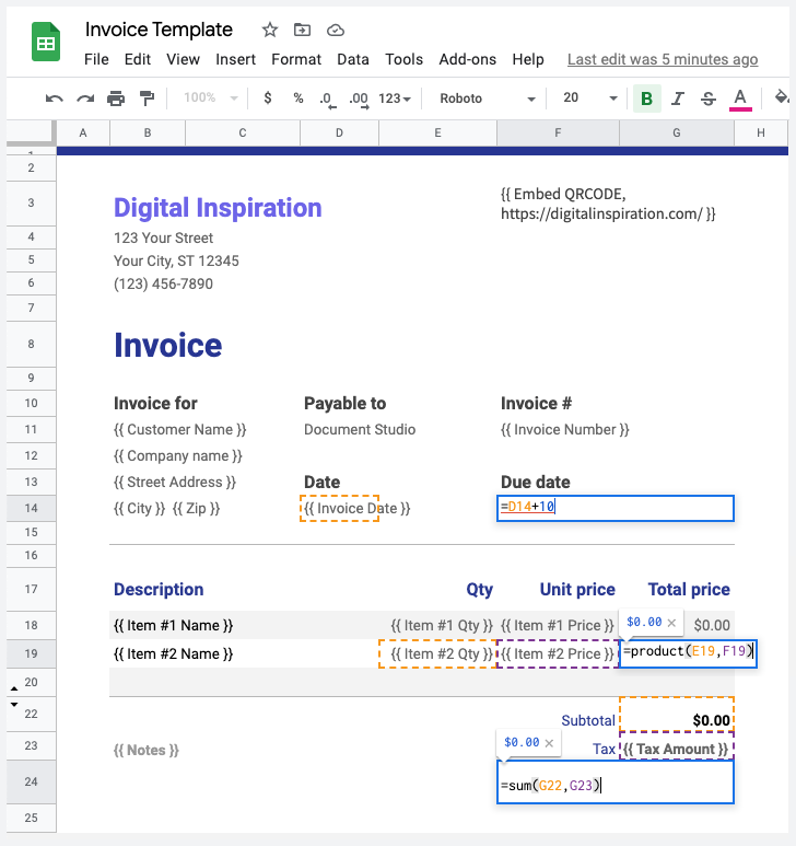 Google Sheets Invoice Template