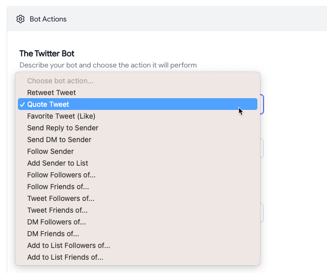 Twitter Bots Actions