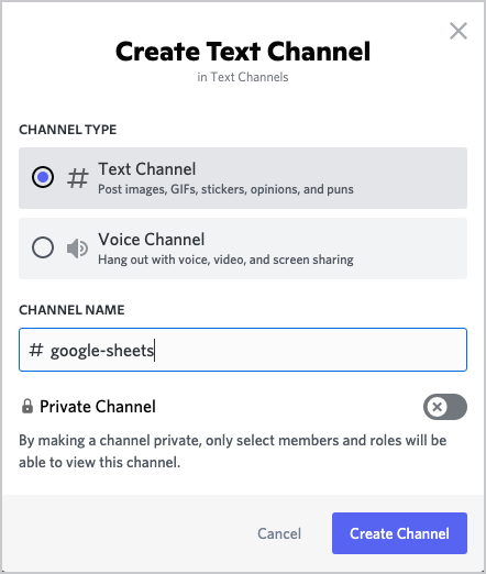 Google Sheets Discord Channel