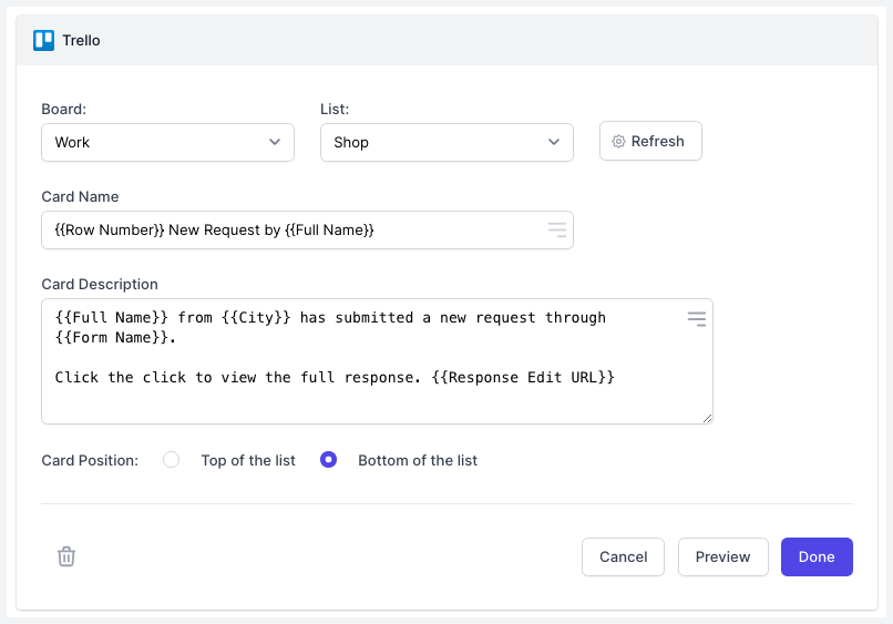 Trello Card Configuration