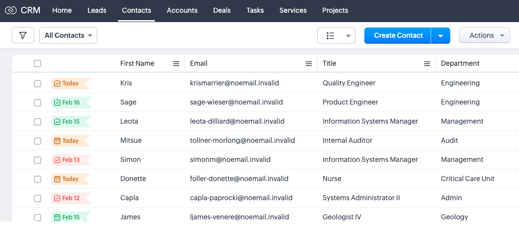 Zoho CRM Contacts