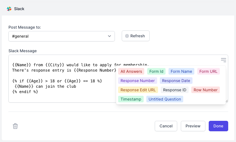 slack workflow form