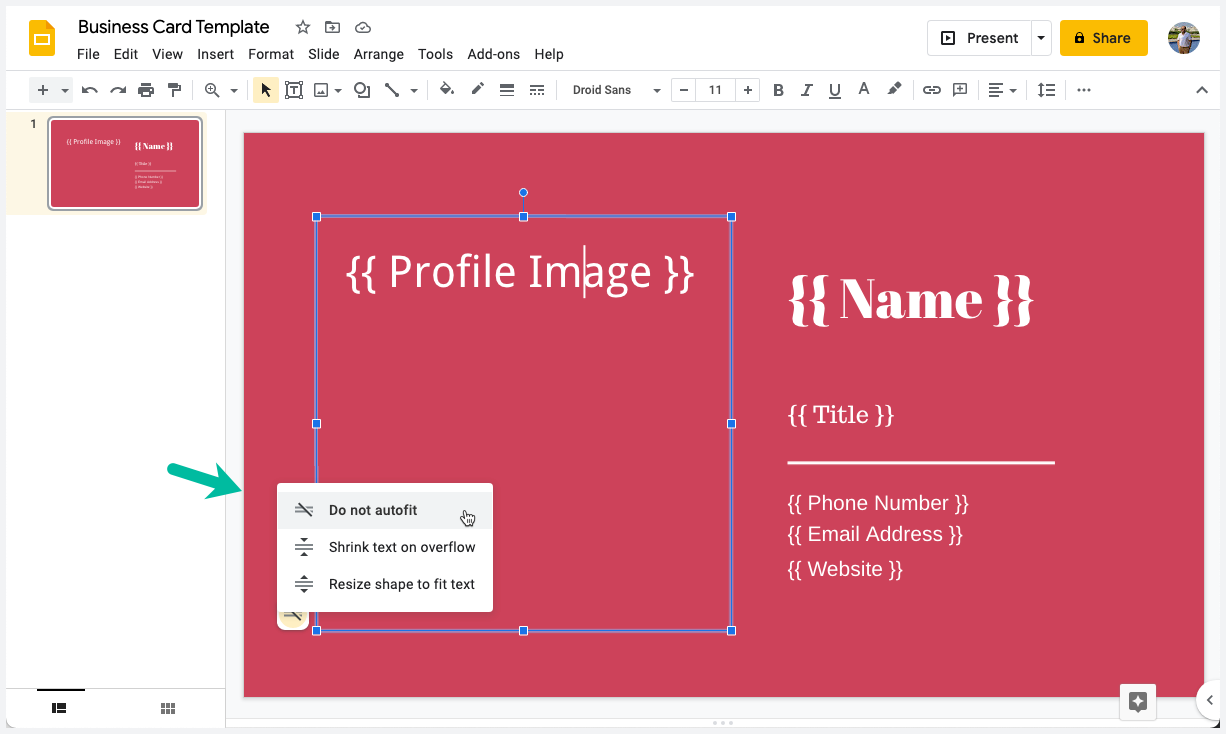 presentation in google sheets