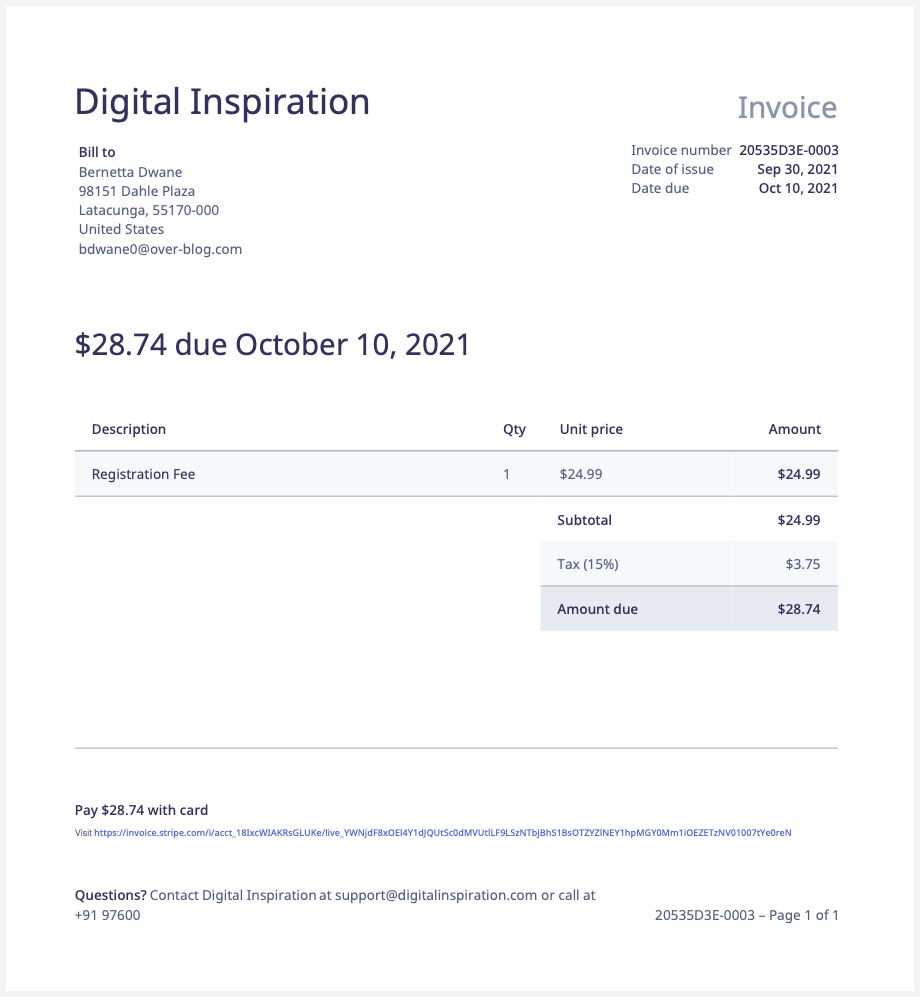Create Invoice Stripe PigJuli