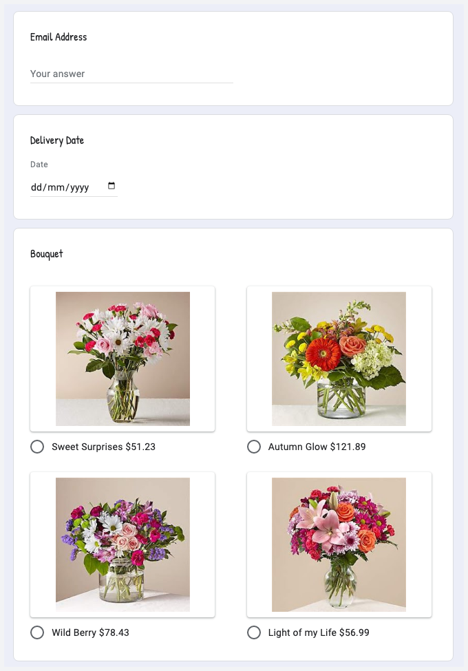 Flower Shop Google Form