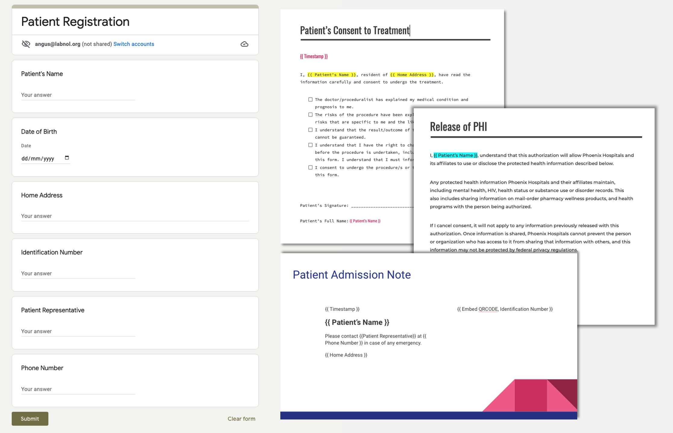 Google Form Multiple Documents