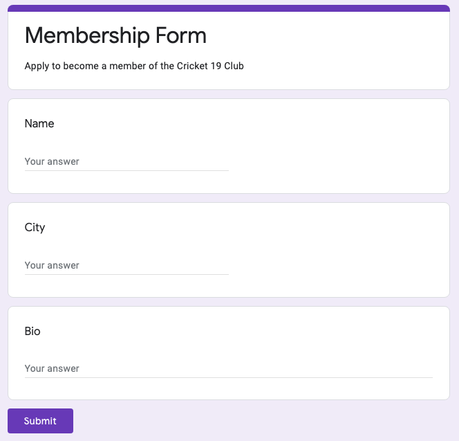 Google Forms - Membership Form
