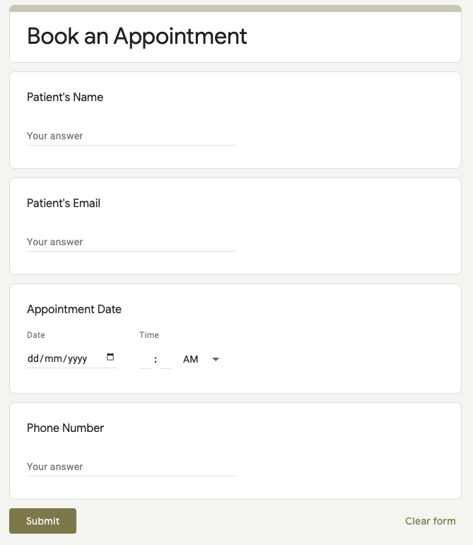 Book an Appointment with Google Forms