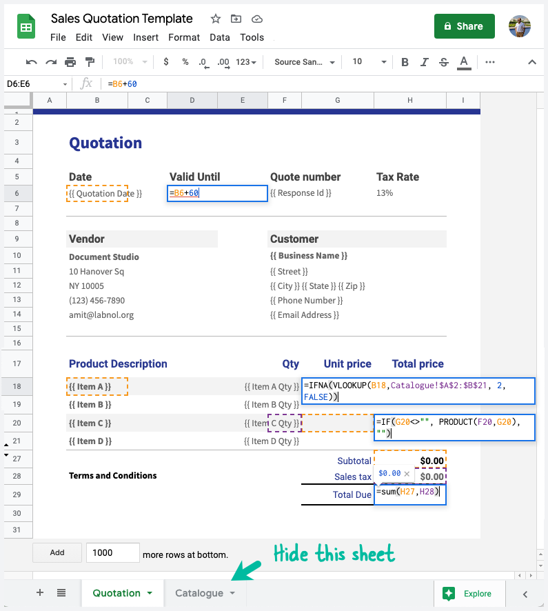 Google Sheets Quotation Template
