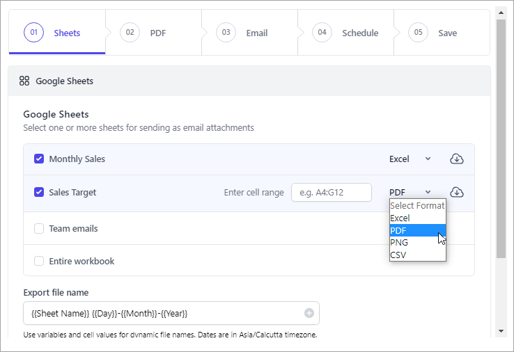 Attach Google Sheets