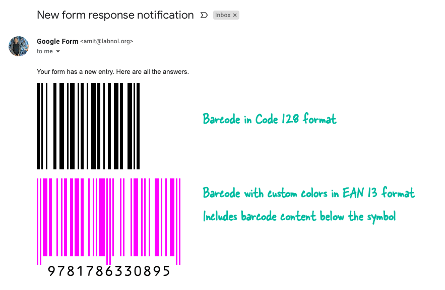 Insert Barcode symbol in Google Form