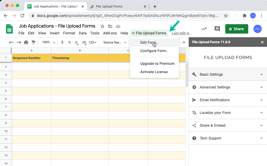 Configure Google Form