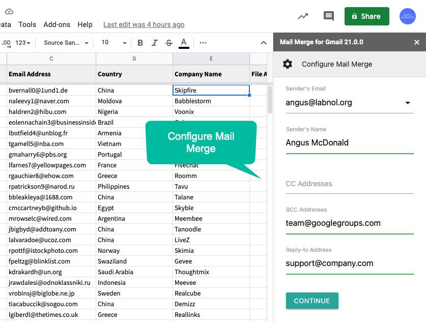 Configure Mail Merge