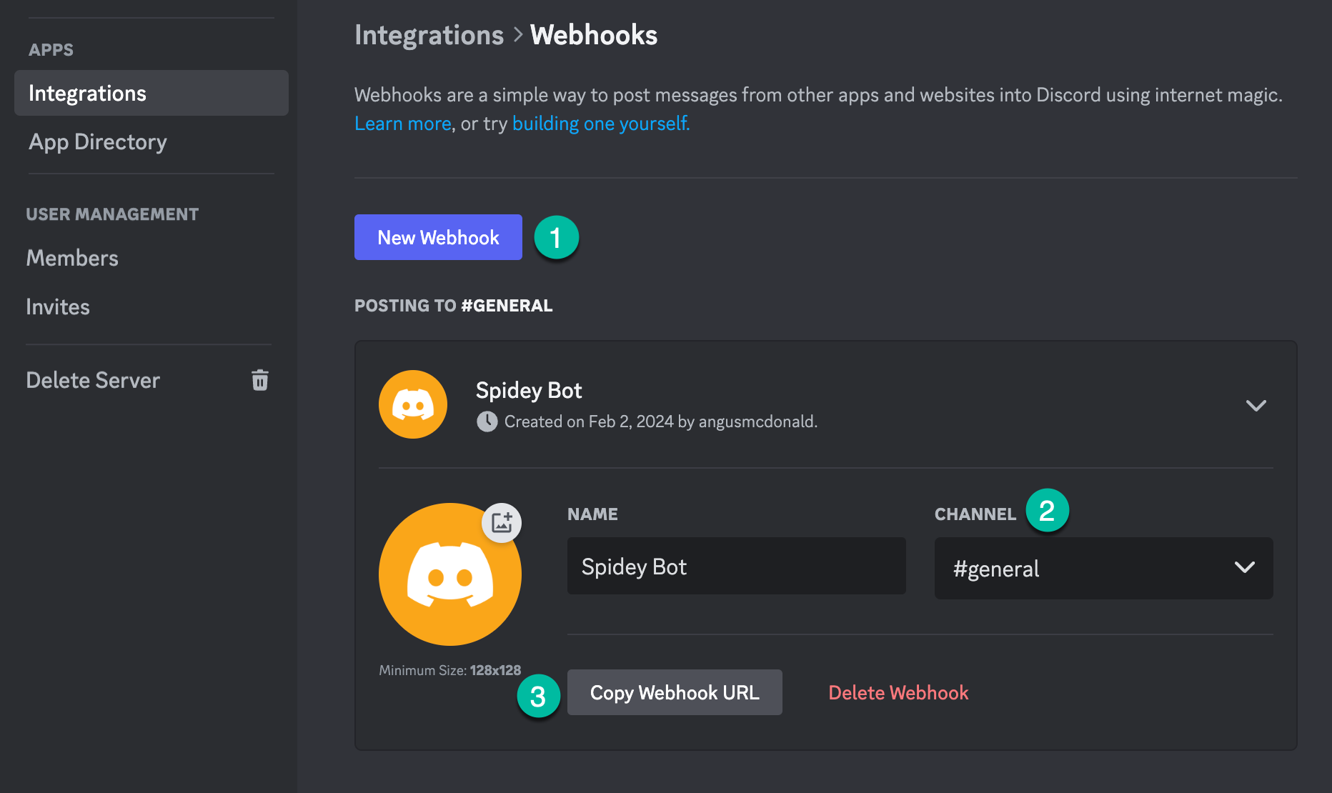 Create Webhook in Discord