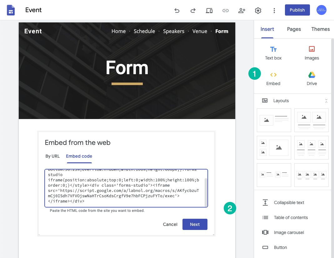 using google forms to go to another web site