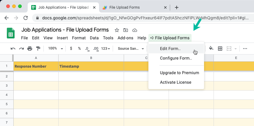 File Upload Forms menu