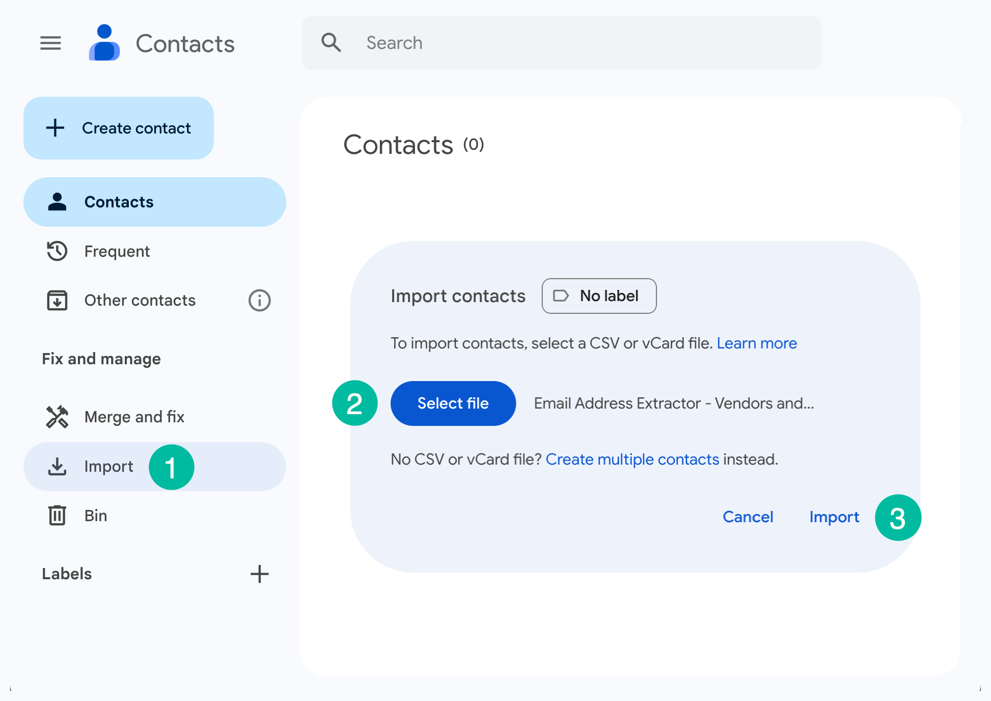 Import in Google Contacts