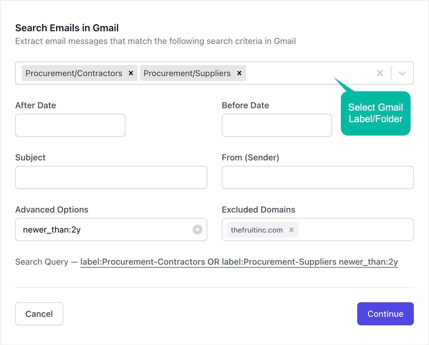 Search Criteria in Email Extractor
