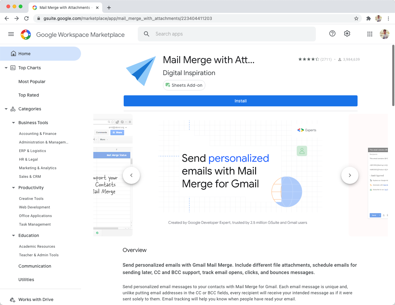 Install Mail Merge for Gmail