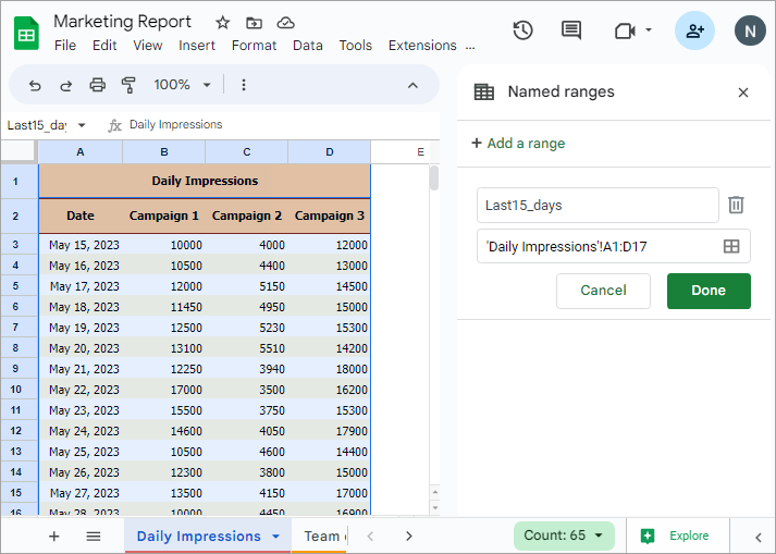 Create Named Ranges in Google Sheets