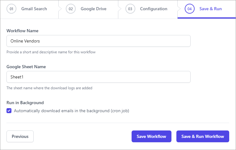 Save and Run Workflow