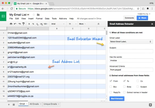 Mailing List in Google Sheets